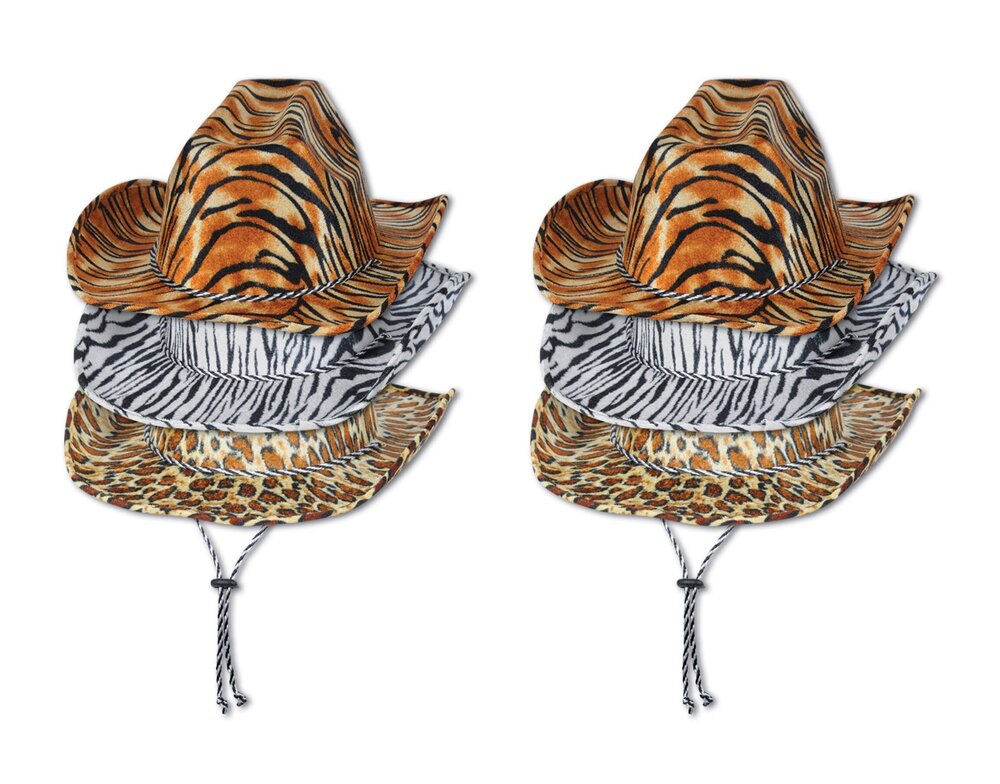 1069 Animal Print Cowboy Hats, 6 Pieces – One Size Fits Most, Adjustable